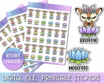 Printable Planner Stickers, Meditate, Cricut, Silhouette, Cut Files, Erin Condren Stickers, Happy Planner, Hobonichi, Bullet Journal