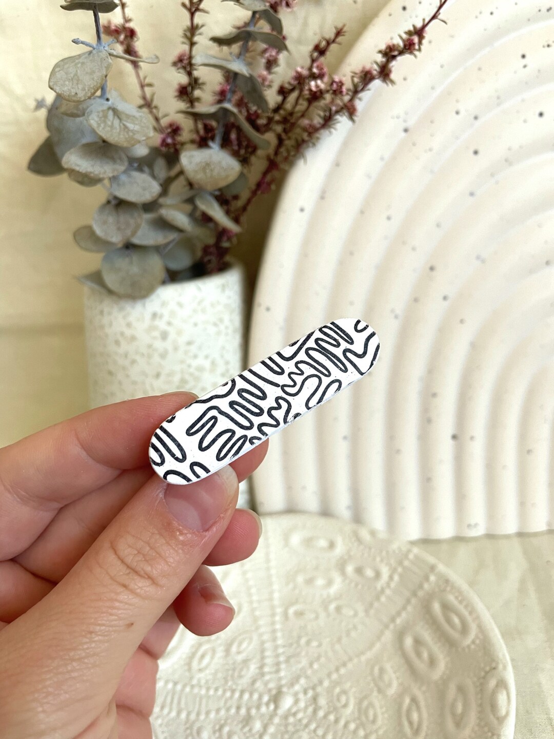 Black Abstract Lines Hair Barrette Polymer Clay Hair Clip Etsy Australia