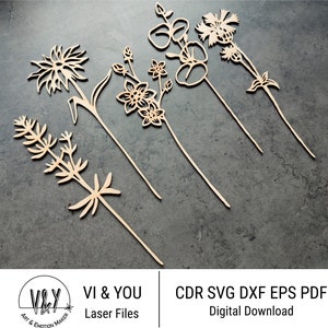 Wooden flowers, wild grass, file for laser cutting, digital download, set of 10 models