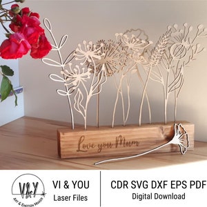 Wooden flowers, file for laser cutting, digital download, set of 10 models