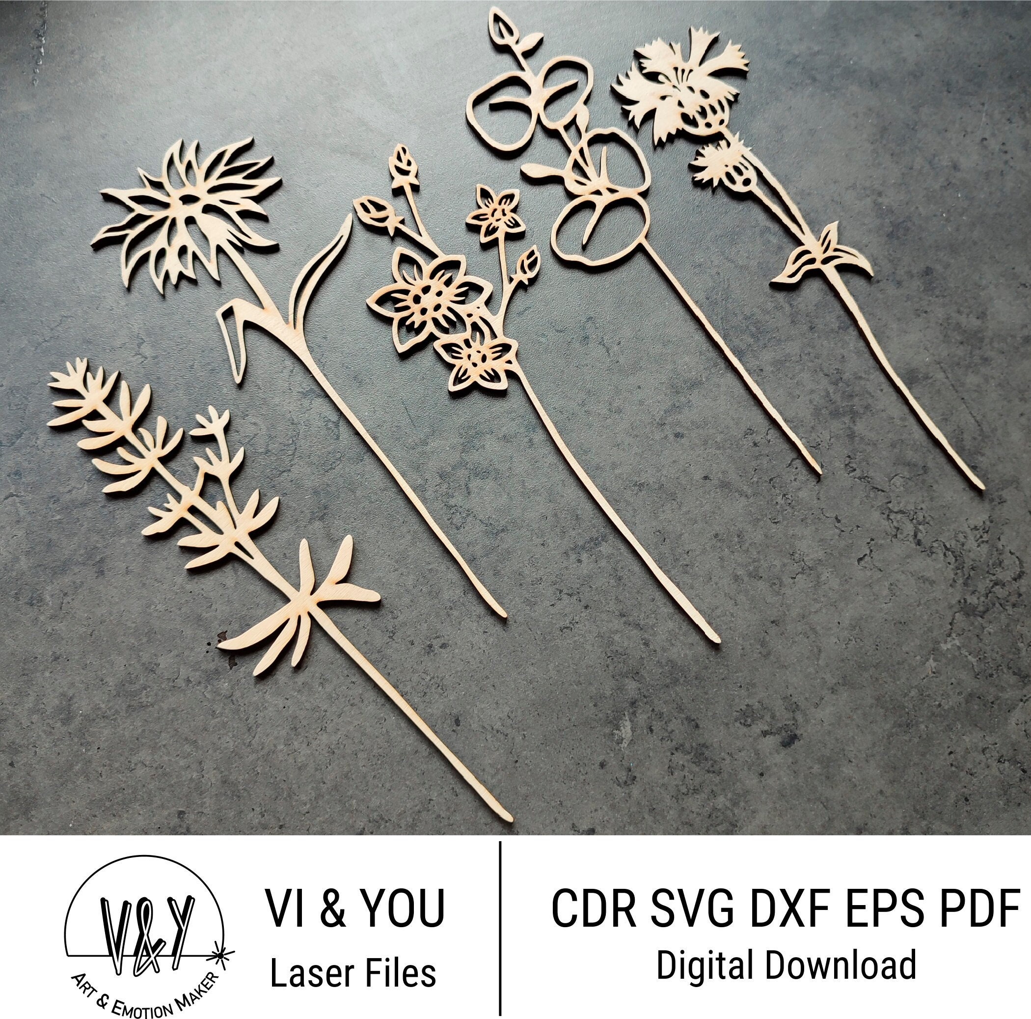 Wooden Flowers Wild Grass File for Laser Cutting Digital Etsy