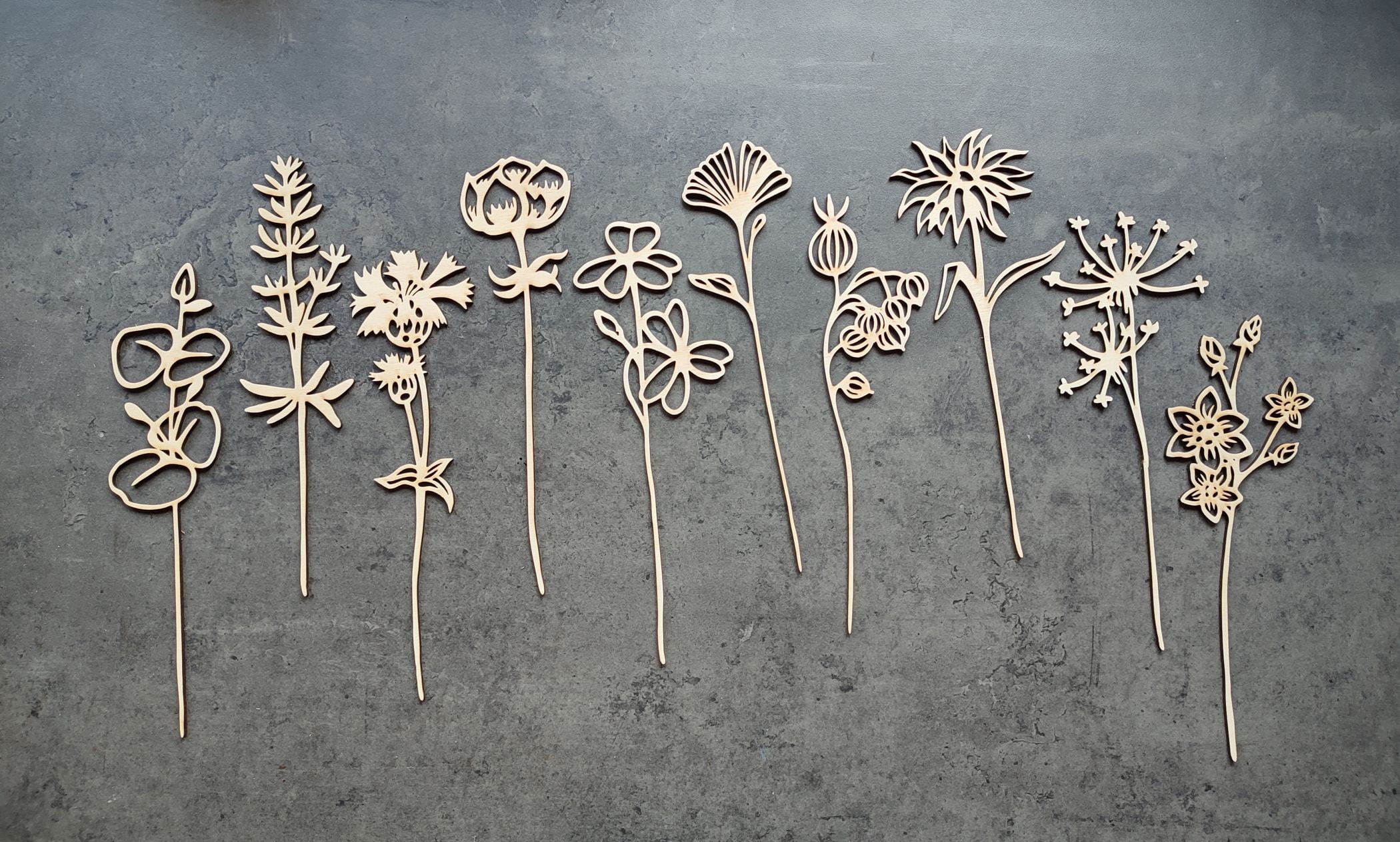 Individual Large Wooden Flower Stems Wooden Meadow Flowers Laser