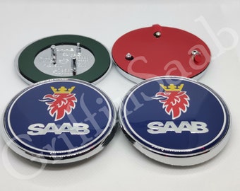 2 x Saab 93 9-3 Convertible Badge Set Blue 2004-2012 Front Rear Bonnet Boot Emblem