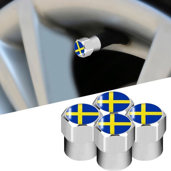 4x Schweden Schwedische Flagge Saab Volvo Reifen Radstaub Ventilkappen V50 V60 V70 V90 XC40 XC60 9-3 9-5 900 900