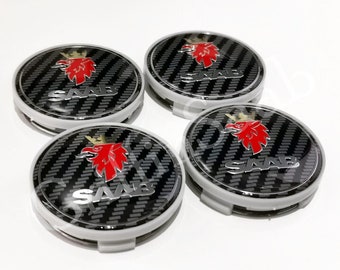 4 X Saab Carbon Fibre Alloy Wheel Centre Caps 62mm 63mm 93 9-3 95 9-5 900 9000
