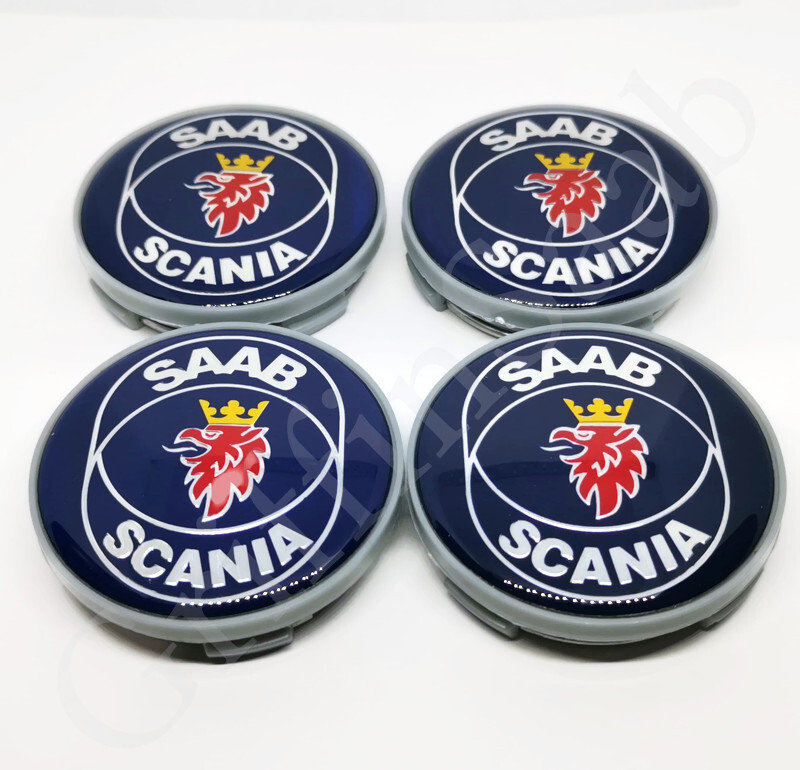 4x Saab Scania Alloy Wheel Centre Hub Caps Blue 62mm 63mm 93 9 3