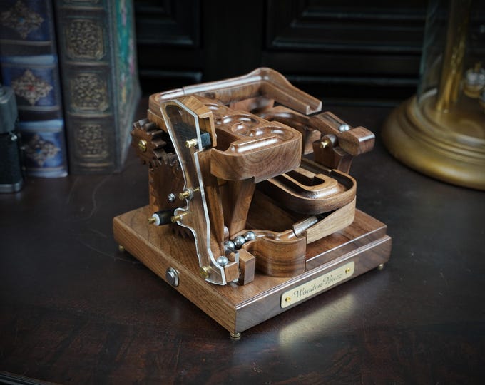 Walnut Marble Machine: Kinetic Sculpture - Swing Arm Desk Decor