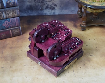 Purple Heart Wood Marble Machine - Kinetic Sculpture, Desk Ornament - office decor: Double Wheel + module 14