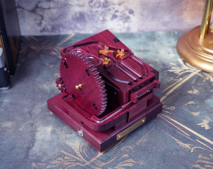 Purple heart Wood Marble Machine - Kinetic Sculpture Desk Decor - Single Gear + module 10