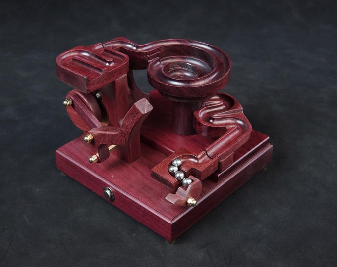Personalized Gift - Purple Heart Wood Marble Machine: Kinetic Art, Desk Ornament