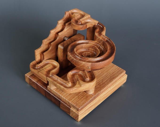 Red Doussie Wooden Marble Machine: Kinetic Sculpture, Husband Gift