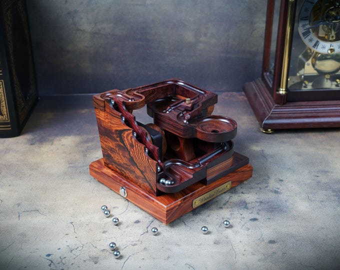 Rosewood Marble Machine "Escalator": Kinetic Sculpture Desk Decor - husband gift - Christmas gift - Unique ornaments - office decor
