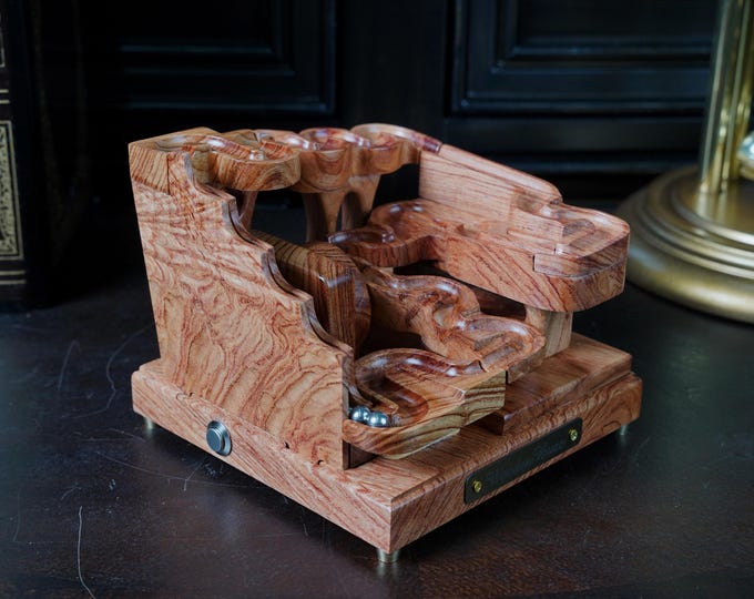 Padouk Wood Marble Machine: Kinetic Art Desk Ornament