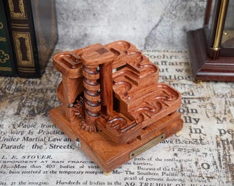 Padouk Wood Marble Machine: Kinetic Art Desk Decor