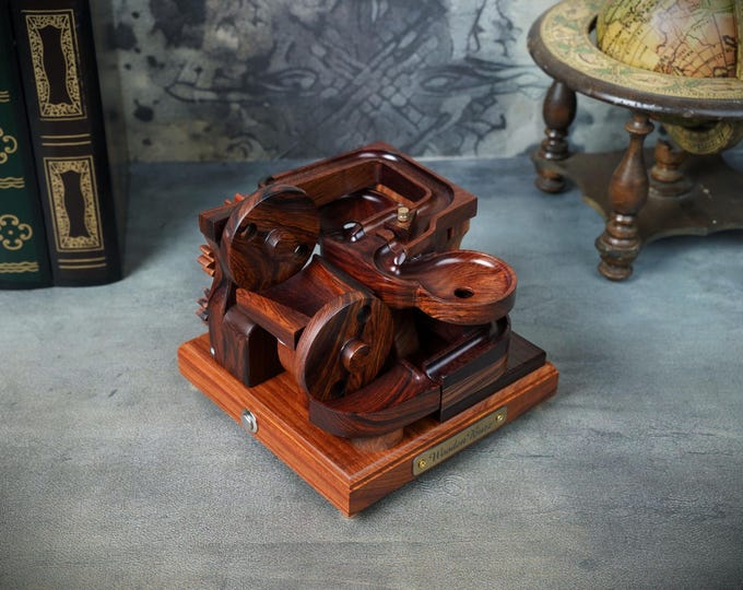 Rosewood Marble Machine: Kinetic Sculpture, Desktop Ornament - office decor