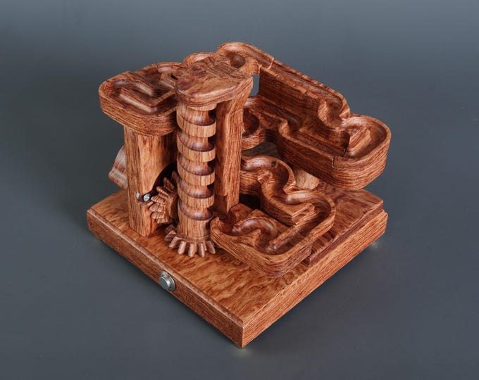 Padouk Wood Marble Machine: Kinetic Art Desk Decor