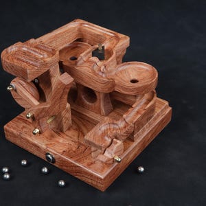 Padouk Wood Marble Machine: Kinetic Art Desk Ornament
