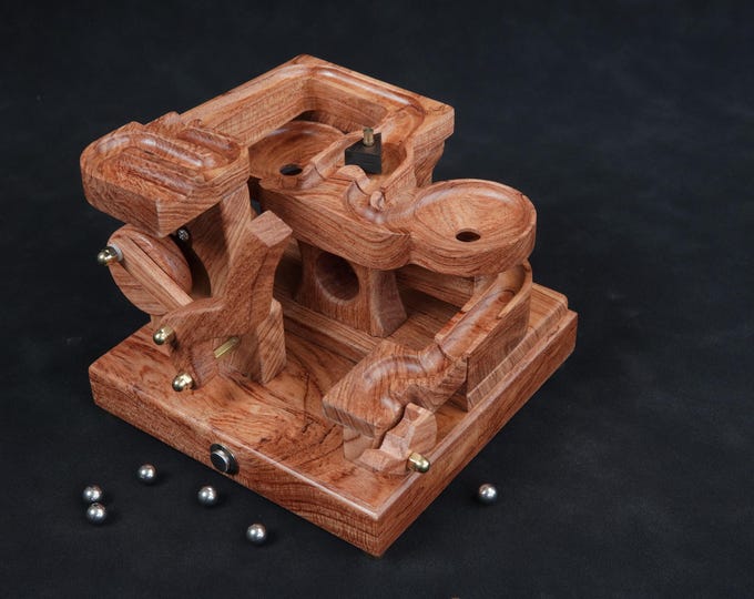 Padouk Wood Marble Machine: Kinetic Art Desk Ornament