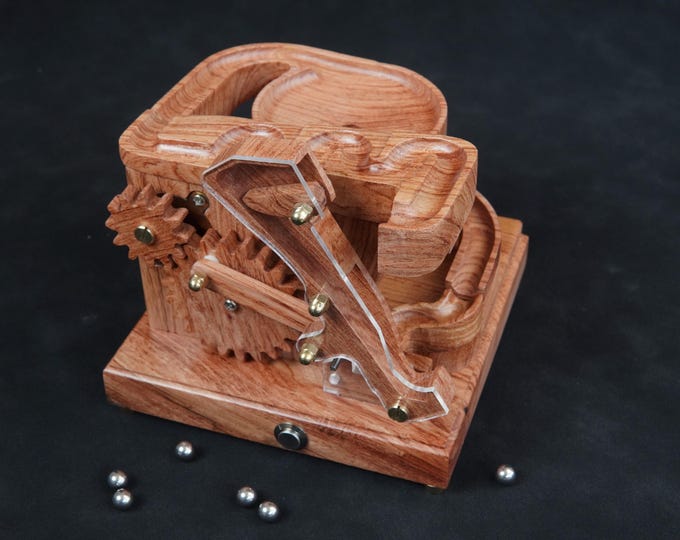 Padouk Wood Marble Machine: Swing Arm Kinetic Art