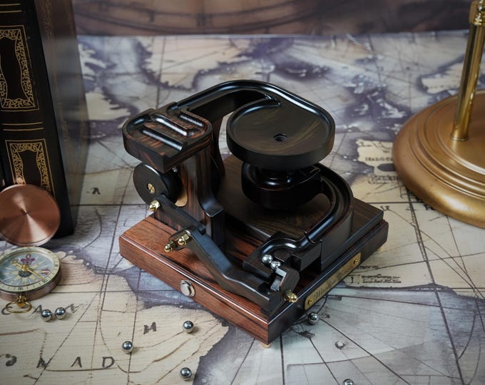 Ebony wood Marble Machine: Unique Wooden Desk Decor, Husband Gift