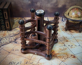 The Rolling Explorer - Luxury Walnut & Ebony Marble Machine, Spiral Kinetic Art, Mechanical Gift for Engineers