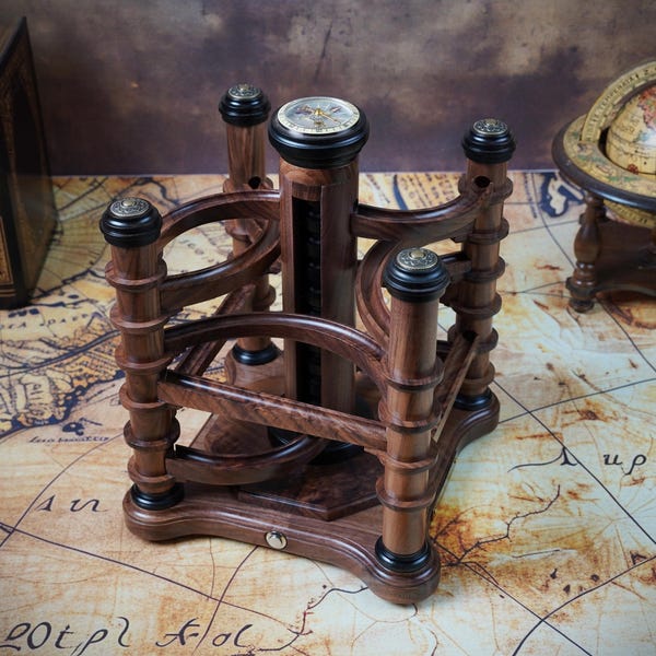 The Rolling Explorer - Luxury Walnut & Ebony Marble Machine, Spiral Kinetic Art, Mechanical Gift for Engineers