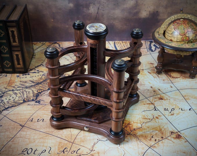 The Rolling Explorer - Luxury Walnut & Ebony Marble Machine, Spiral Kinetic Art, Mechanical Gift for Engineers