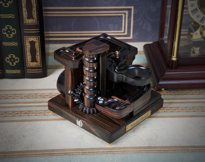 Ebony Wood Marble Machine - Spiral+ module 8: Kinetic Art, Desk Decor - office decor