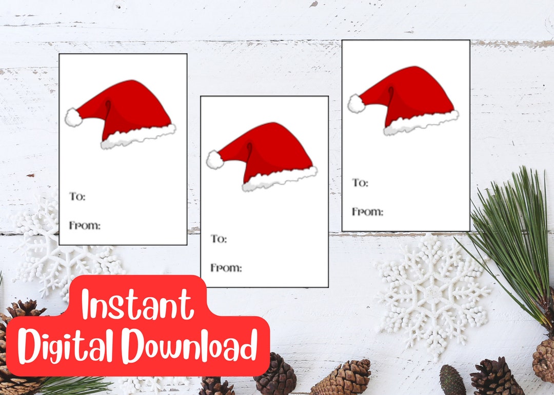Santa Hat Gift Tags Christmas Gift Tags Christmas Printable Etsy