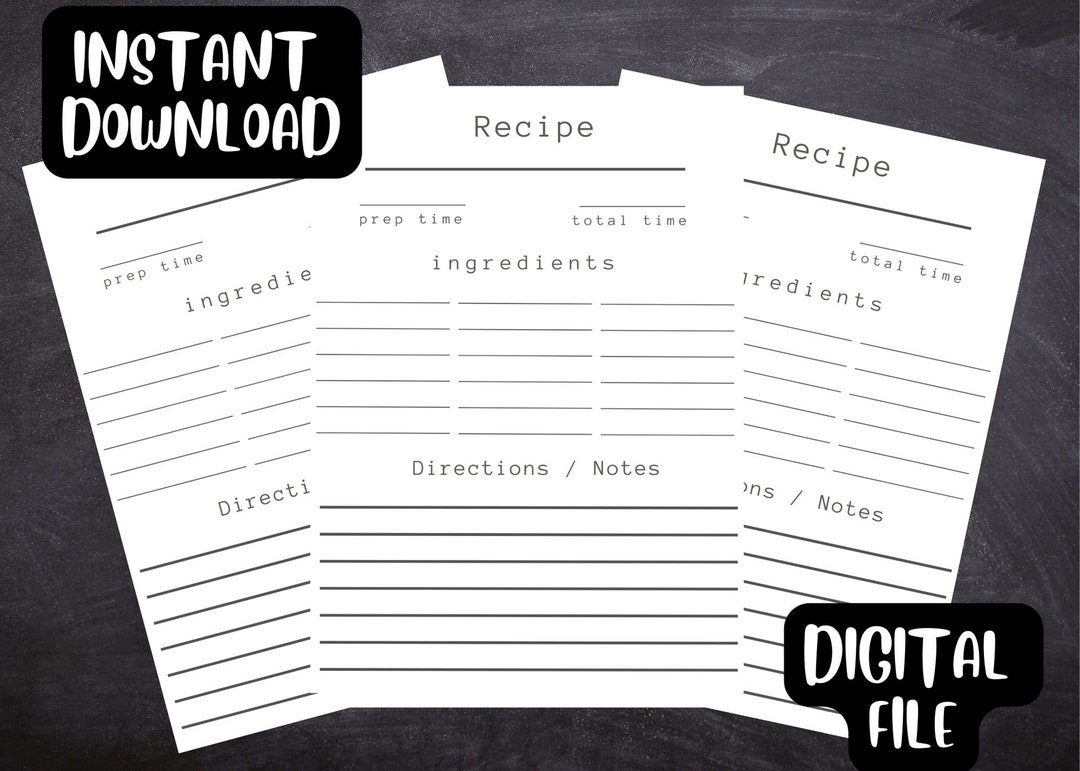 Printable RECIPE CARDS 4 X 6 Recipe Cards Instant Download - Etsy