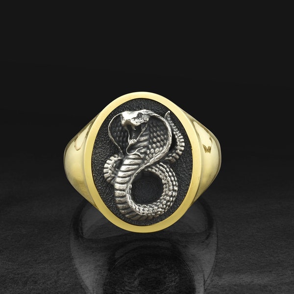Anneau unique Dangerous Cobra pour hommes, Meilleurs bijoux de serpent animal en argent sterling pour mari, Cadeau Cobra personnalisé pour ami