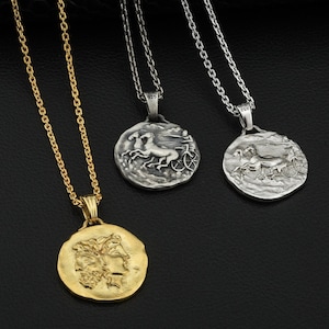 Charming Greek Ancient Janus Coin Men's Necklace, 925 Sterling Silver Medallion Jewelry, Personalized Mythological Gift For Valentine's Day
