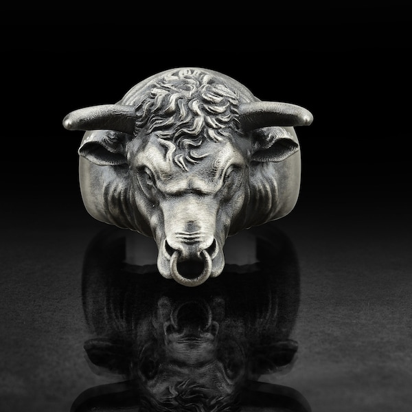 925 Arènes de taureau en argent sterling pour hommes, bijoux personnalisés à tête de taureau 3D pour femmes, bague Taureau charmante, cadeau animal pour amoureux des animaux