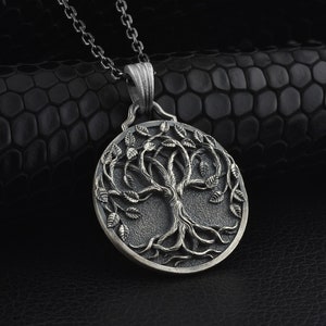 Personalized Sterling Silver Mythological Tree of Life Mens Necklace, Charming Viking Yggdrasil Gift, 925 Scandinavian Family Tree Jewellery