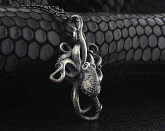 925 Silber Oktopus Halskette für Männer, Personalisierte Unisex Oktopus Relief Silber Schmuck für Freund, Bezaubernder Oktopus Geschenk für Matrosen