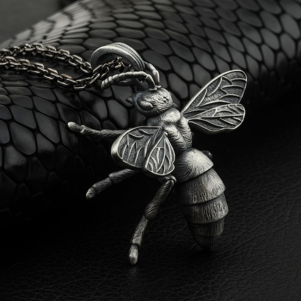 Charmant collier d’abeilles 3D pour hommes, bijoux d’abeille en argent sterling 925 pour femmes, cadeau d’abeille ailée personnalisé, pendentif et chaîne d’insectes