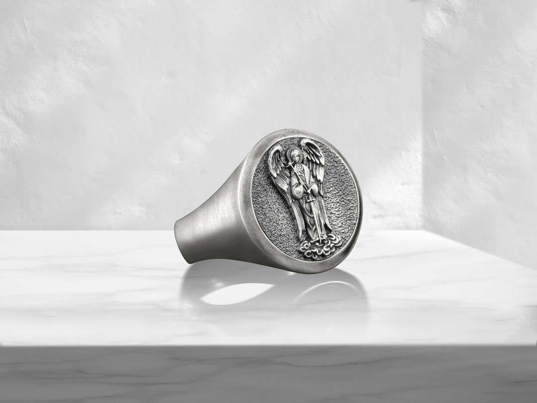 St Raphael the Archangel Pinky Silver Ring, 925 Silver Signet Saint ...