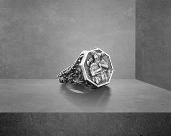 Anillo de sello único de Kratos God Of War, anillo de novio grabado de mitología griega en plata, anillo de guerrero a papá, anillo de guardián, regalo conmemorativo