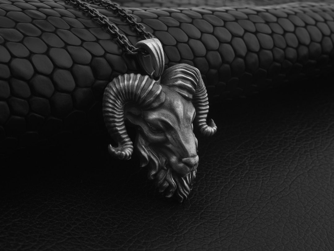 Zodiac Ram Head Necklace in Sterling Silver for Men, Personalized Aries