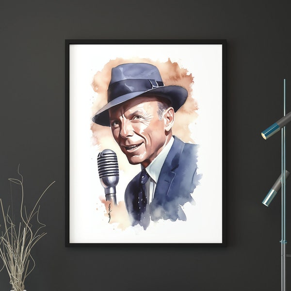 Frank Sinatra Vintage Watercolor Portrait Digital Print - Music Icon Wall Art - Instant Download Poster - Music Lovers Gift