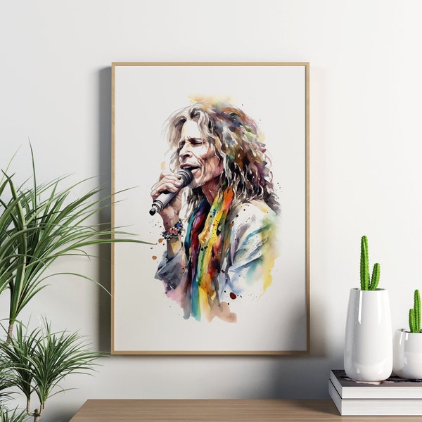 Steven Tyler, Frontman of Aerosmith, Watercolor Portrait Digital Print - Rock Icon Wall Art - Instant Download - Gift for Music Lovers