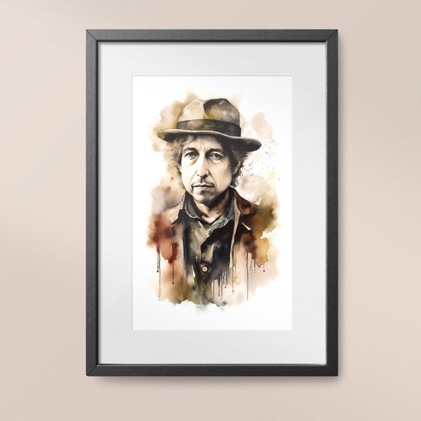 Bob Dylan Watercolor Portrait Digital Print - Music Icon Wall Art - Instant Download for Music Lovers - High-quality Print in Multiple Sizes