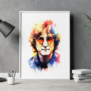 John Lennon Watercolor from The Beatles Portrait Digital Print - Classic Music Art - Instant Download - Music Lovers Gift
