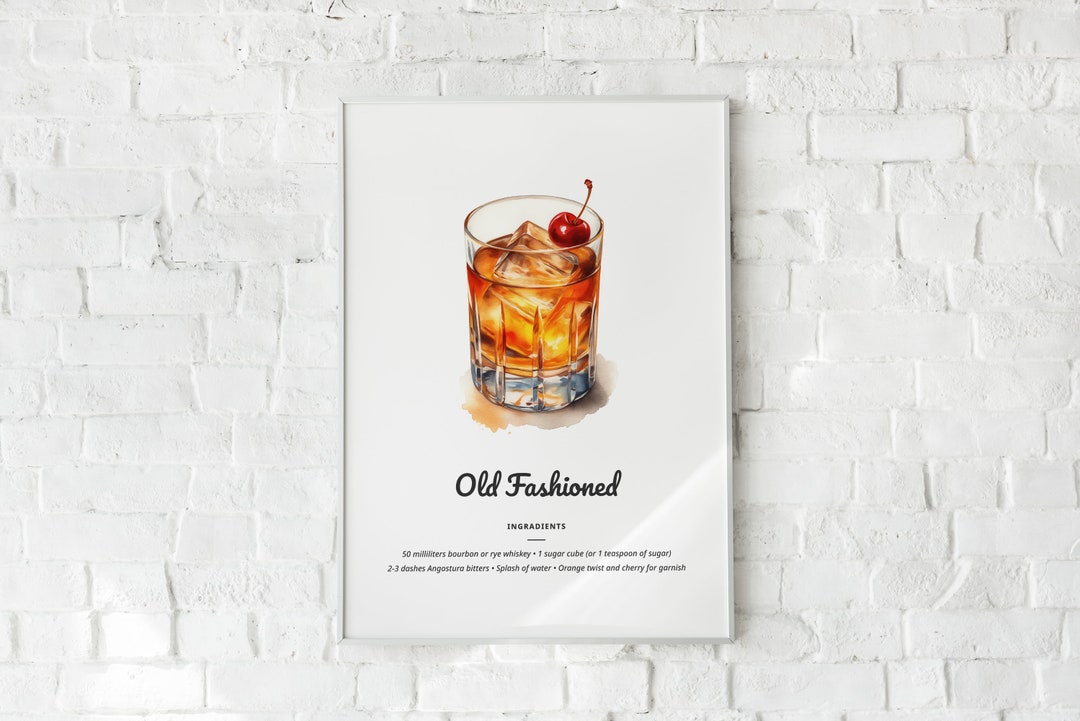Old Fashioned Cocktail Printable Digital Download Watercolor ...