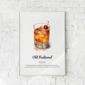 Old Fashioned Cocktail Printable Digital Download Watercolor ...