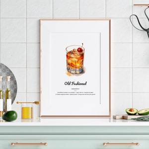 Old Fashioned Cocktail Printable Digital Download Watercolor ...