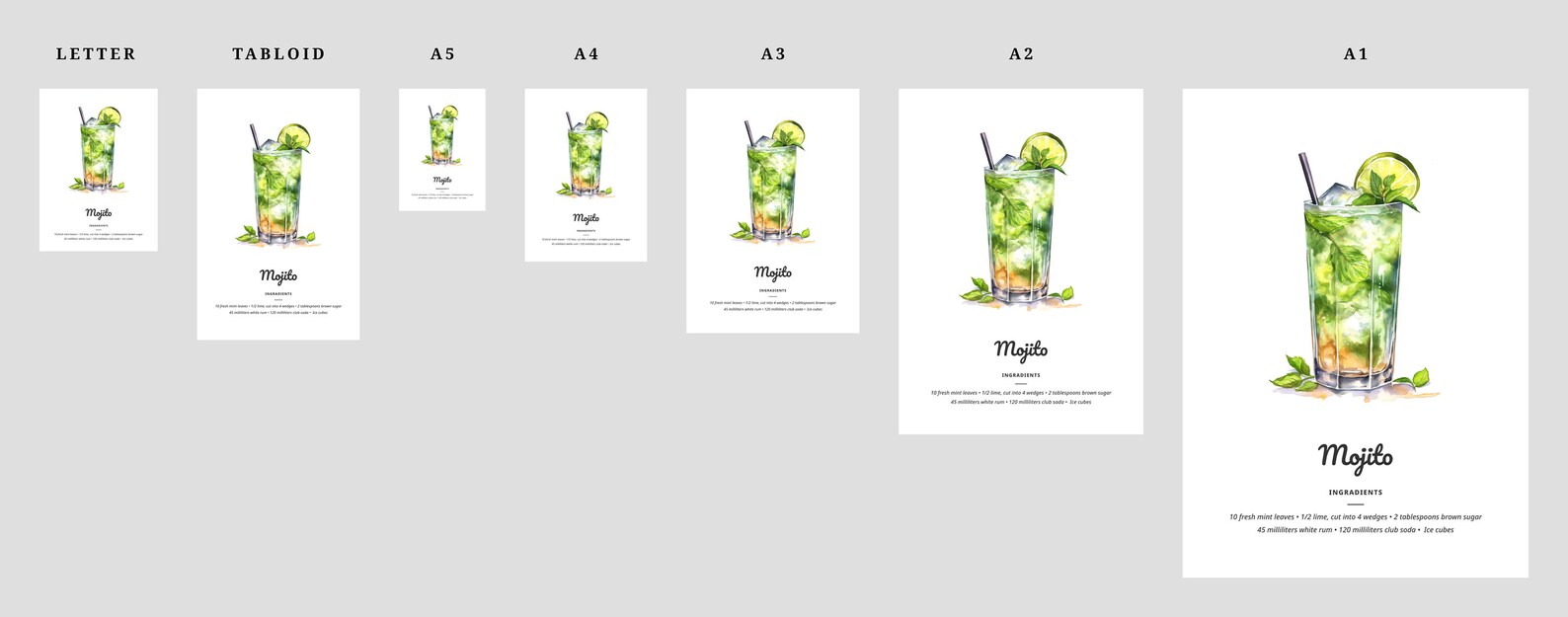Mojito Cocktail Printable Digital Download Watercolor Illustration Home ...