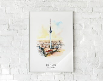 Berlin Printable Art - TV Tower, Iconic Cityscape Digital Download in Various Sizes, Travel Gift