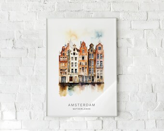 Amsterdam Digital Print - Dutch Cityscape, Travel-Inspired Wall Decor in Multiple Sizes