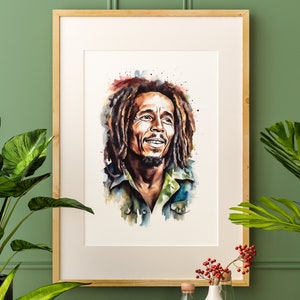 Bob Marley Aquarelle Portrait Digital Print - Reggae Icon Wall Art - Téléchargement instantané pour les mélomanes - Haute qualité en plusieurs tailles